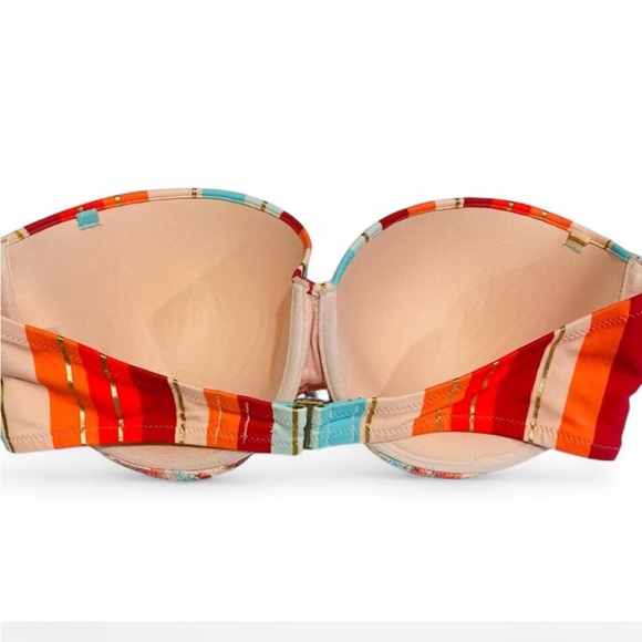 SHADE & SHORE MULTI COLORED STRIPED UNDERWIRE STRAPLESS BIKINI BRALETTE SIZE 38C - Picture 3 of 4